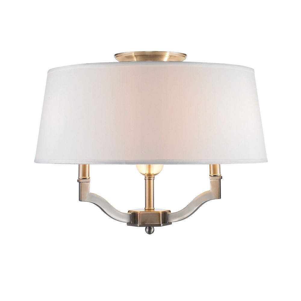 Golden Lighting-3500-SF PW-CWH-Waverly - 3 Light Convertible Semi-Flush Mount in Traditional style - 14.75 Inches high by 19 Inches wide Pewter  Aged Brass Finish with Silken Parchment Shade